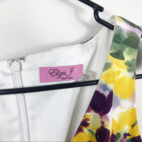 ELIZA J FLORAL FAILLE FIT AND FLARE PLEATED  DRESS - Picture 6 of 6